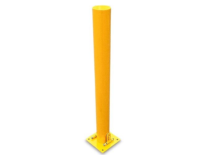 EM413 Fold Down Bollard, custom height powdercoated Safety Yellow.jpg